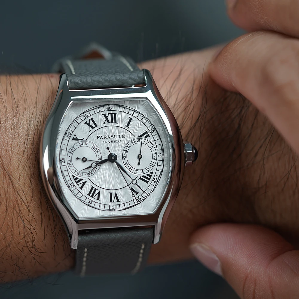 FARASUTE 36mm Luxury Retro Men Quartz Watch VH64 Movement Stainless Steel Sports Fashion Sapphire Glass Waterproof Watch Relogio