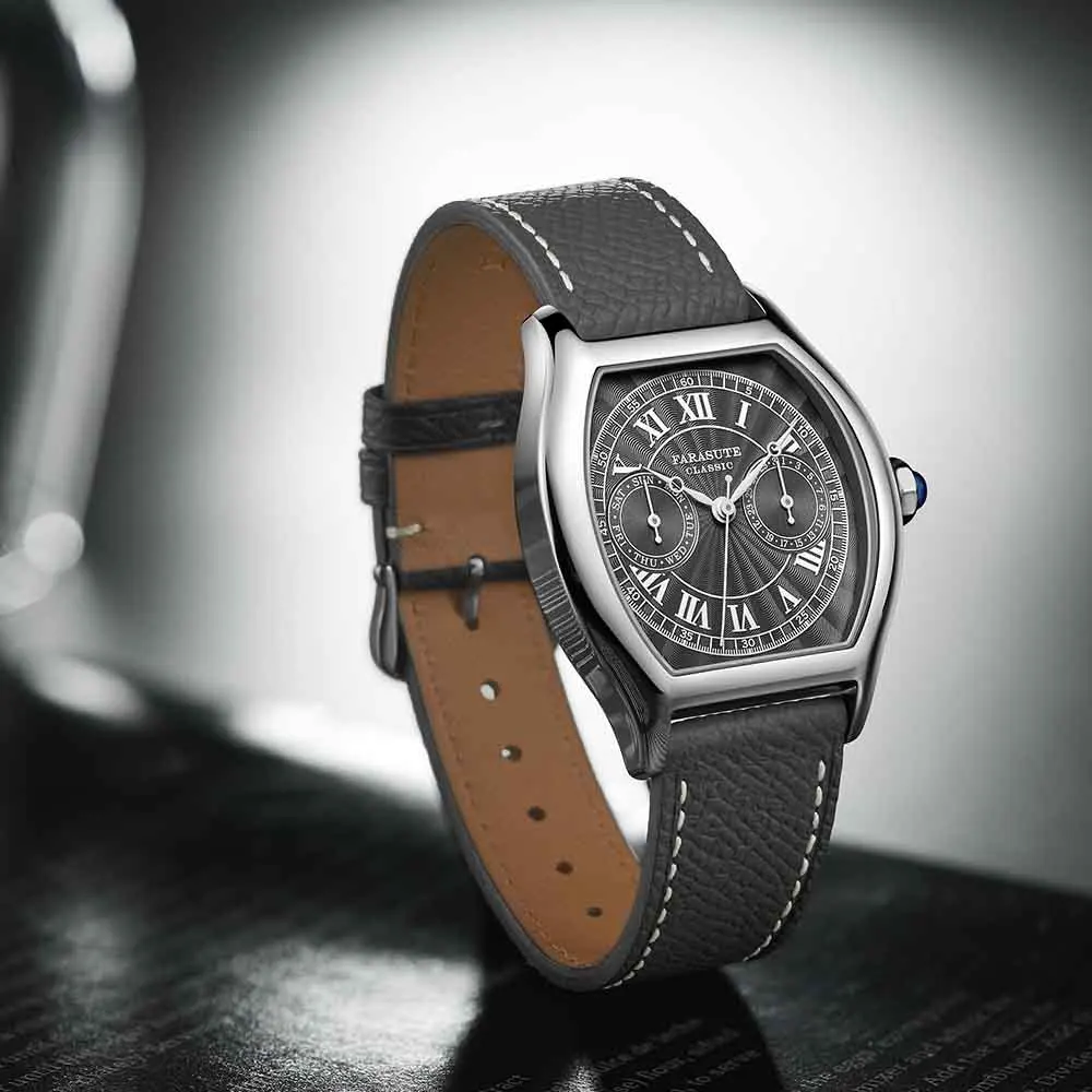 FARASUTE 36mm Luxury Retro Men Quartz Watch VH64 Movement Stainless Steel Sports Fashion Sapphire Glass Waterproof Watch Relogio