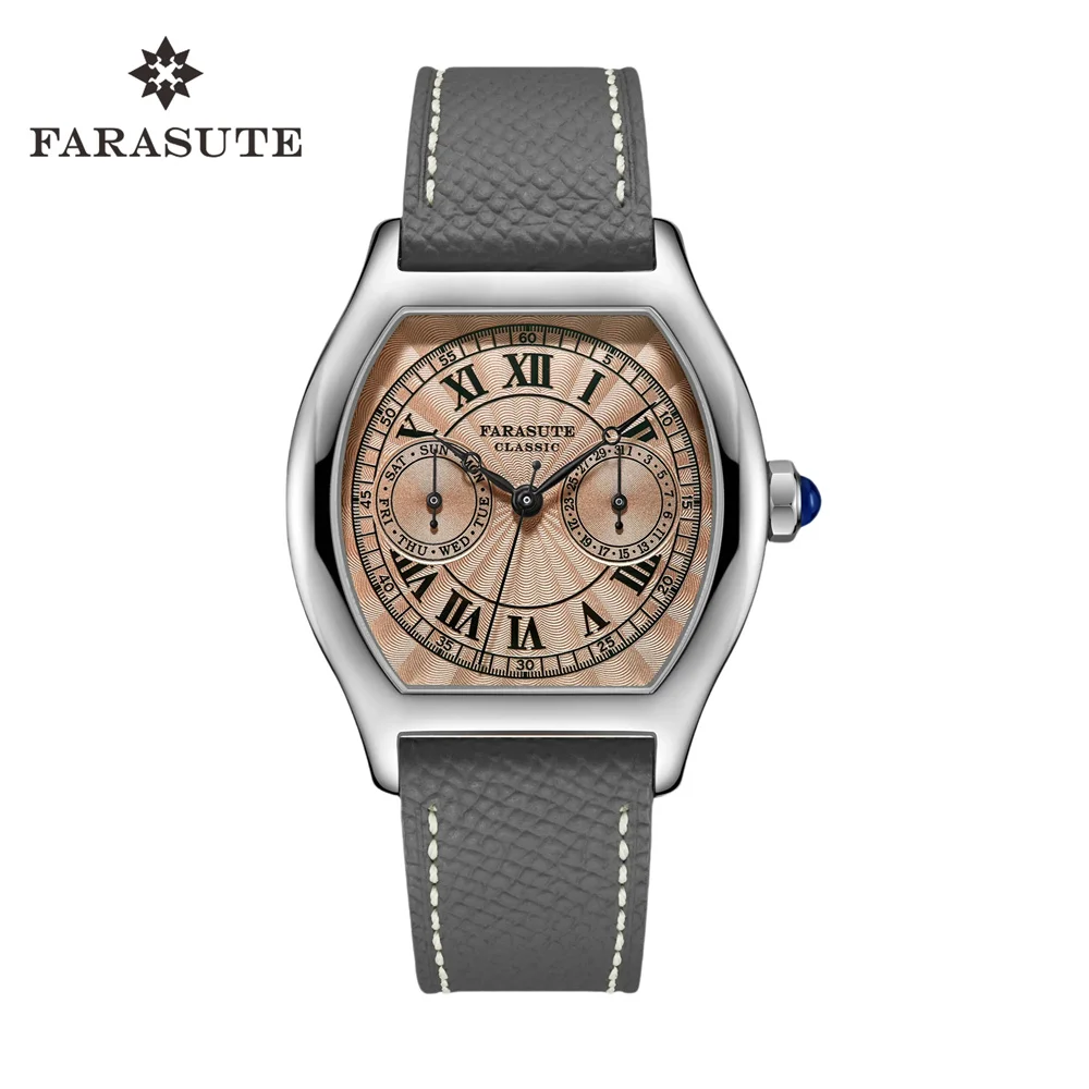 FARASUTE 36mm Luxury Retro Men Quartz Watch VH64 Movement Stainless Steel Sports Fashion Sapphire Glass Waterproof Watch Relogio
