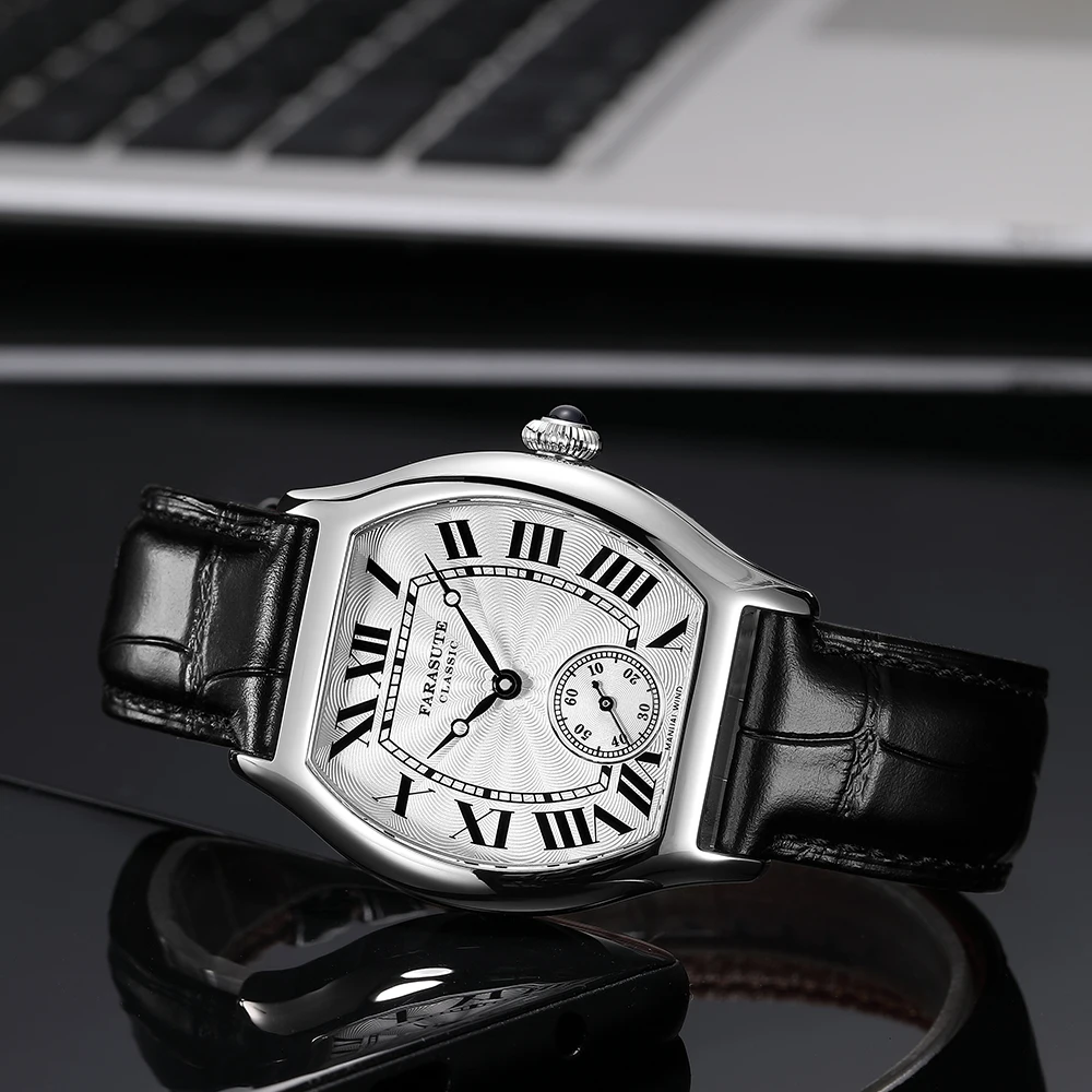 FARASUTE 36mm Retro Hangzhou Customized Manual Mechanical Movement Wristwatches Sapphire 5Bar Waterproof Watch Men reloj hombre