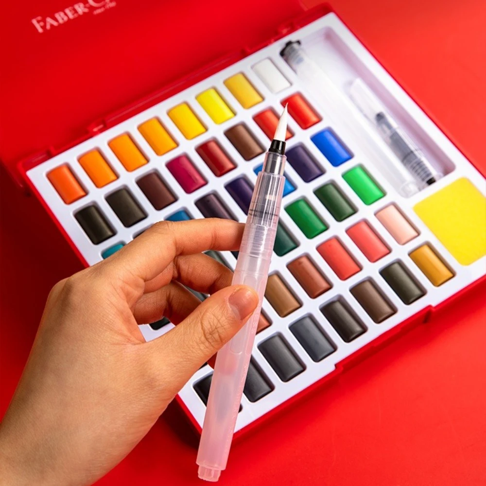 Faber Castell 24/36/48 Colors Watercolor Paint Set with Water Brush Pens Sponge Art Supplies For Artists Student Painting Lovers