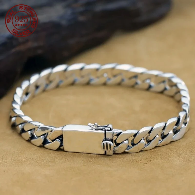Factory Price 100% S925 Sterling Silver Punk Bracelet 7MM 8MM 10MM S925 Silver Jewelry Certified Women Men Jewelry Gifts