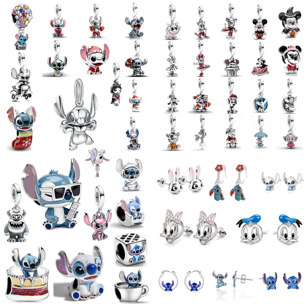 Fashionable 925 Silver Blue Cartoon Balloon Dog Mouse Bead Rabbit Earring, Fit Bracelet Necklace DIY Jewelry Pendant Gift