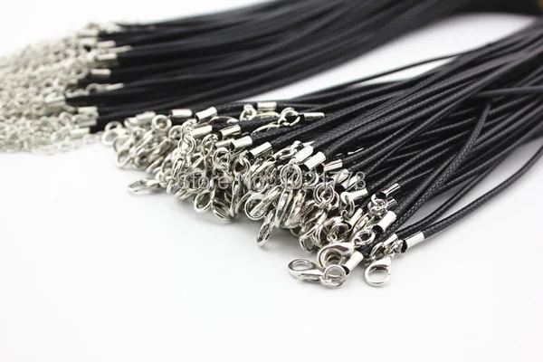 Fast Ship Wholesale 2mm Black Wax Leather Cord Necklace Rope 45cm Chain Lobster Clasp DIY Jewelry Accessories 100pcs/lot