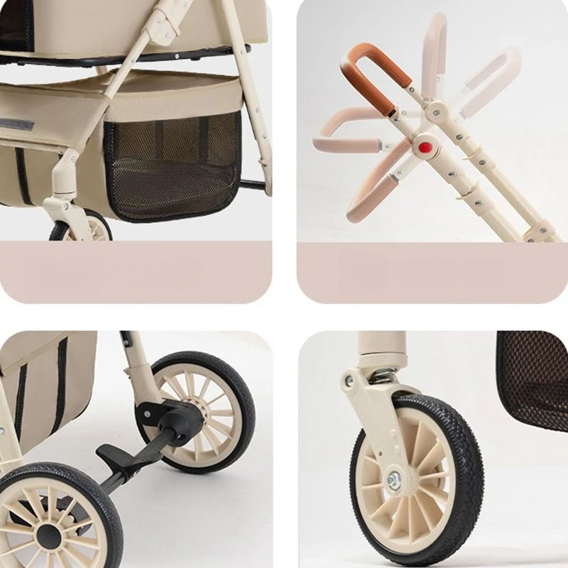 Foldable Large Pet Stroller Double Space Dog Cat Outdoor Pet Carriers Foldable Dog Carriers Reflective Strip Storage Basket