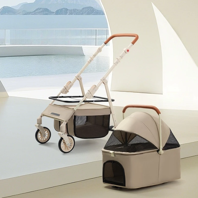 Foldable Large Pet Stroller Double Space Dog Cat Outdoor Pet Carriers Foldable Dog Carriers Reflective Strip Storage Basket
