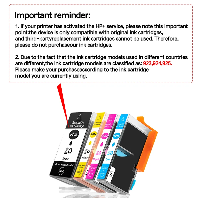 For HP923 924 925 Ink Cartridge 923X 924xl Black Compatible For HP OfficeJet Pro 8135e 8134e 8132e 8122e 8124e 8125e 8120e 8130e