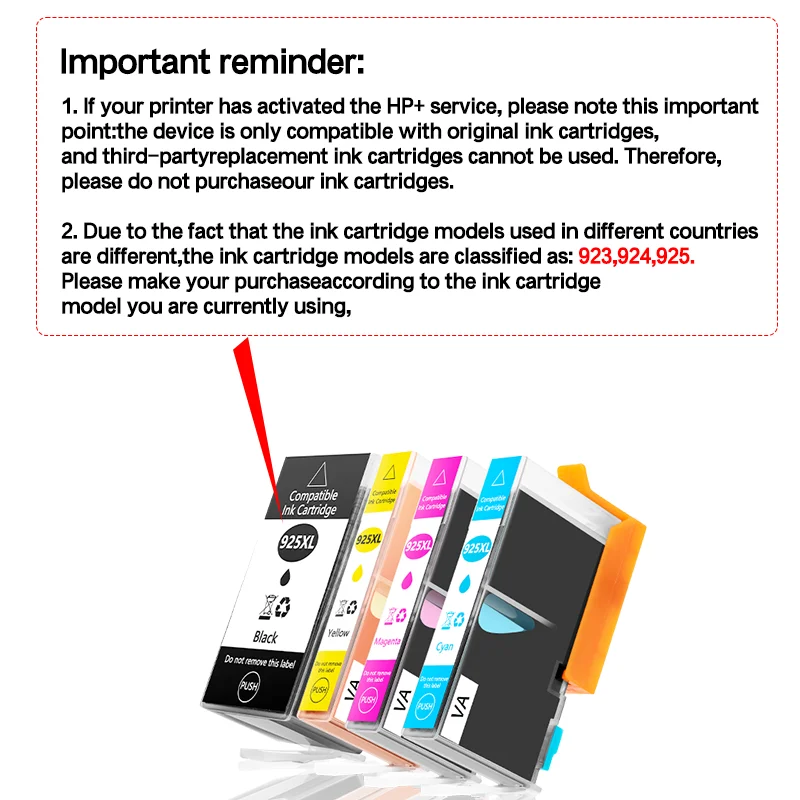 For HP923 924 925 Ink Cartridge 923X 924xl Black Compatible For HP OfficeJet Pro 8135e 8134e 8132e 8122e 8124e 8125e 8120e 8130e