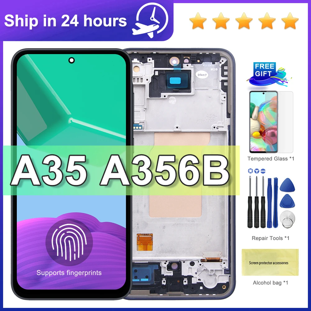 For Samsung A35 5G AMOLED Display A356 LCD A356B A356E A356U Touch Screen with Frame Digitizer Assembly Replacement Part