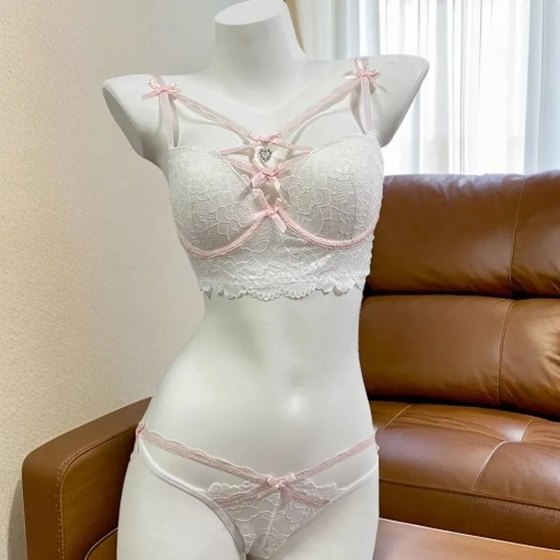 French Lace Minimiser Bra & Panty Set, Sexy Push Up Lingerie for Small Bust, Curve Enhancing Thin Underwear, Lacy Lingerie Gift