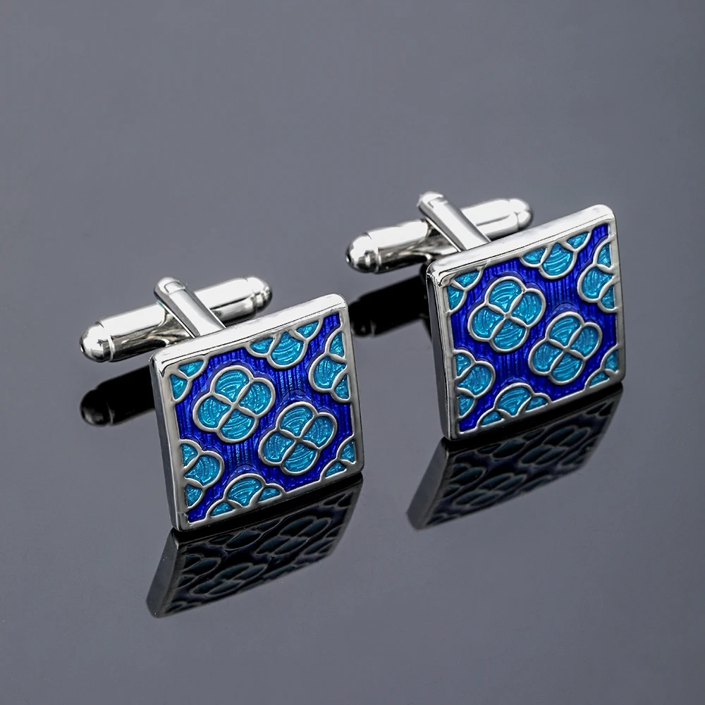Funny Blue Flower Pattern Deisgn Mens Cufflinks&Tie Clip Set 4 Colors Keyboard Shaped Sleeve Button