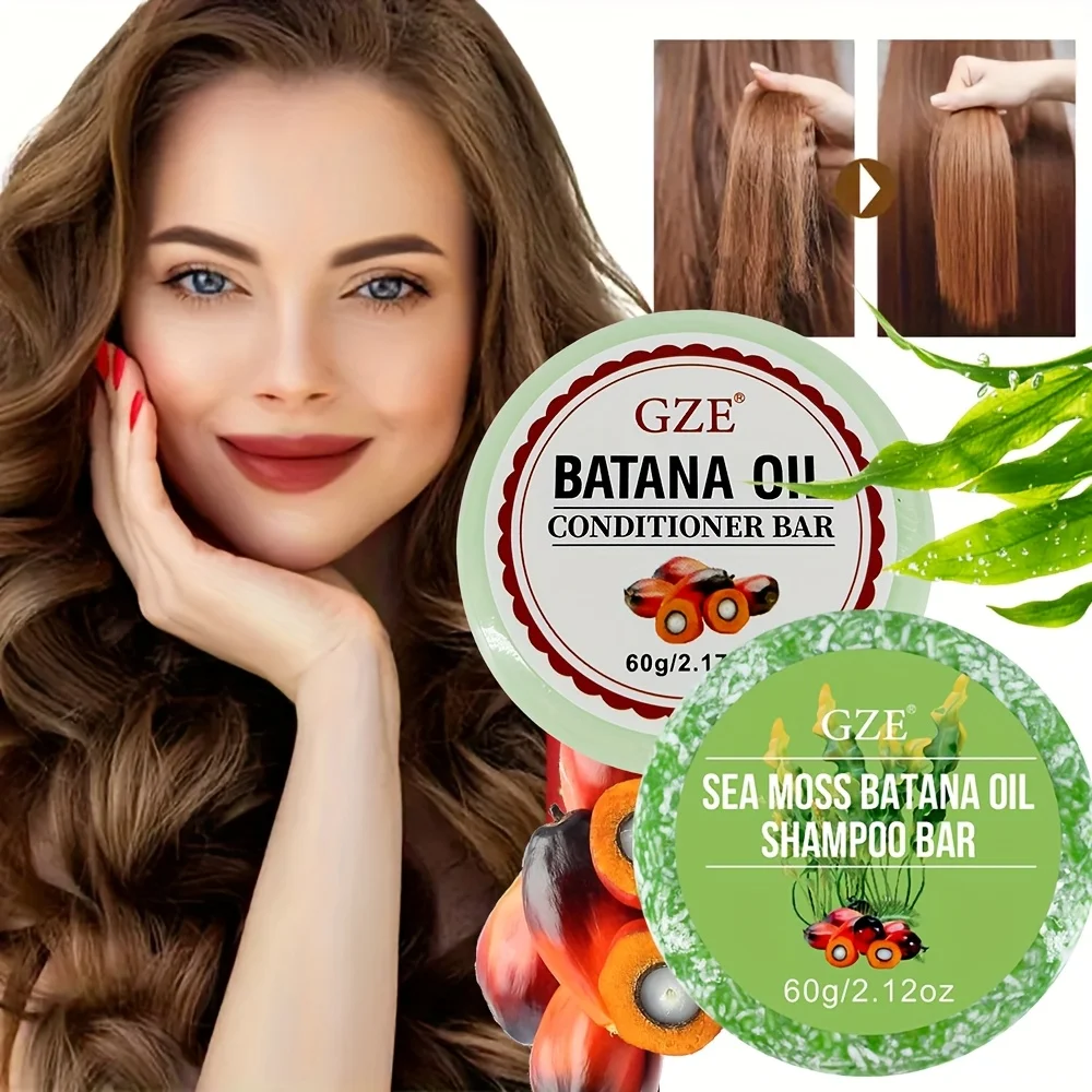 GZE Batana Oil Shampoo Bar Conditioner Bar Set Handmade Deep Cleansing 2 In 1 With Batana Oil Extract Hydrating Travel Size