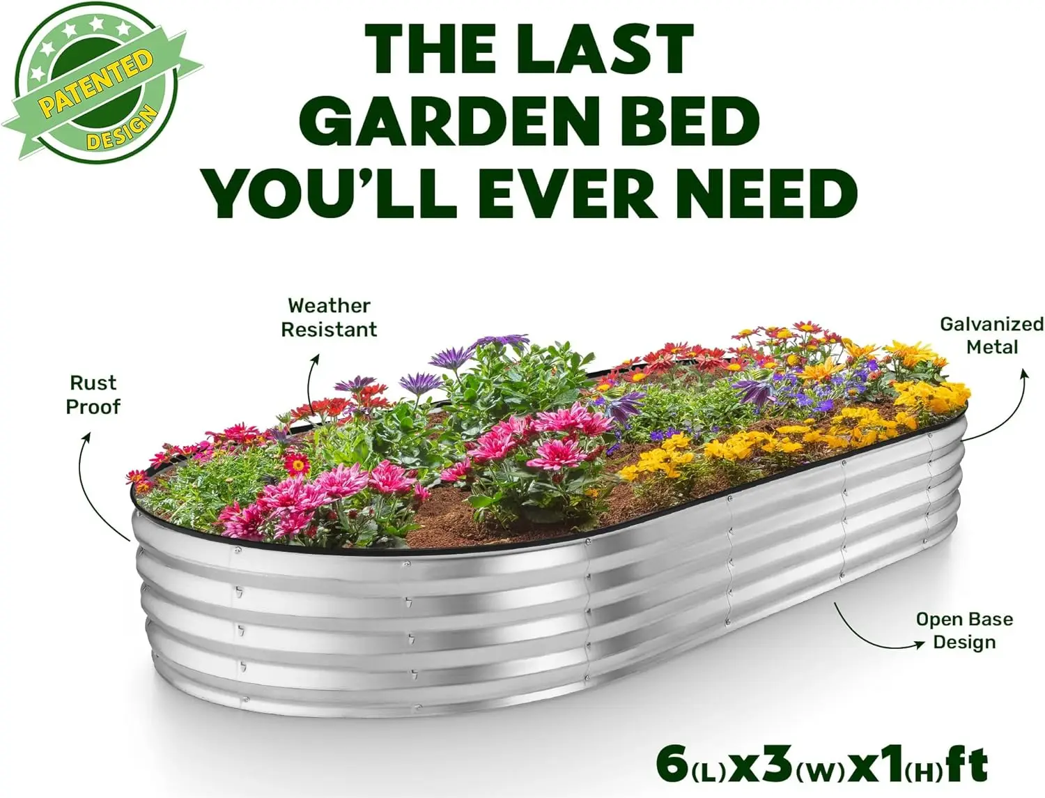 Galvanized Raised Garden Beds Outdoor // 6×3×1 ft Planter Raised Beds for Gardening, Vegetables, Flowers // Large Metal Garden B