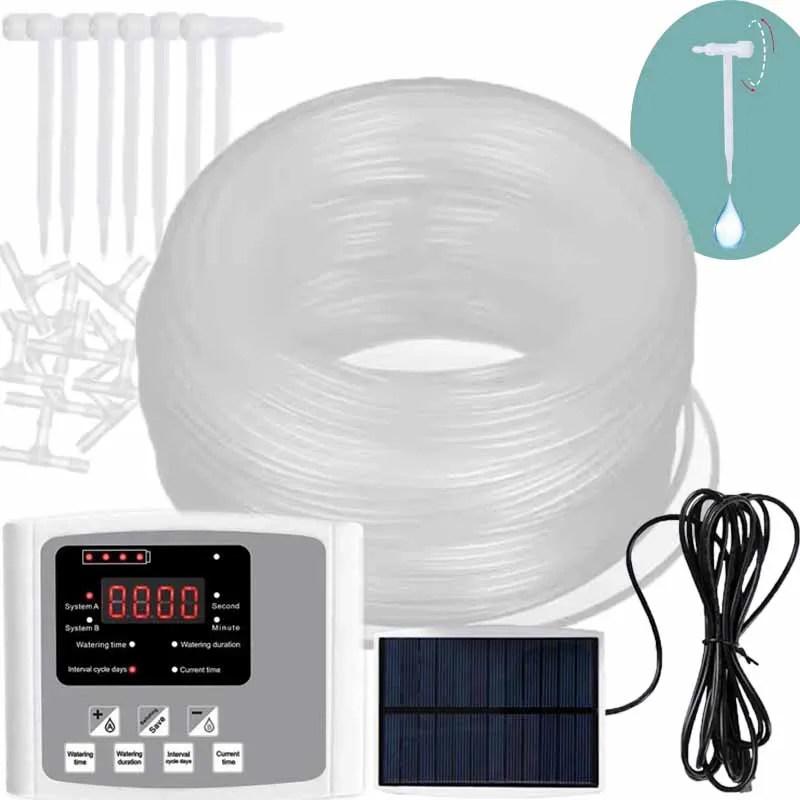 Garden Adjustable Valve Drip Irrigation Device Double Pump Controller Timer System Solar Energy Intelligent Automatic Watering