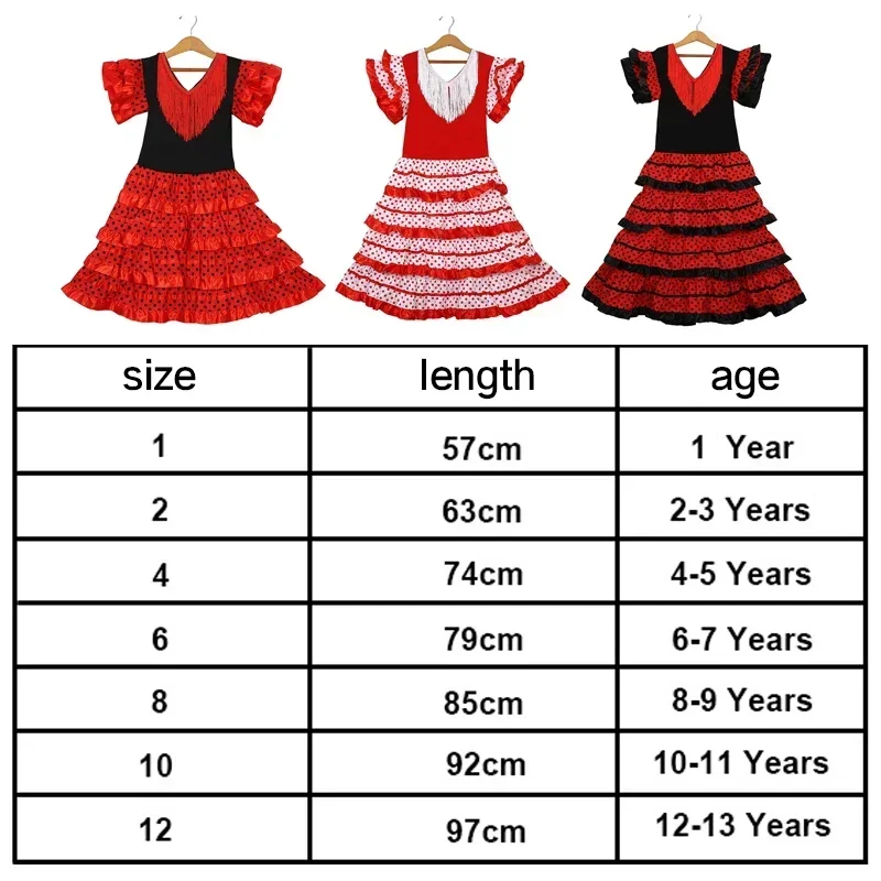 Girls Spanish Dance Skirt Dress Children's Carnival Travel Party Cosplay Stage Costume Performance Girls Dress
