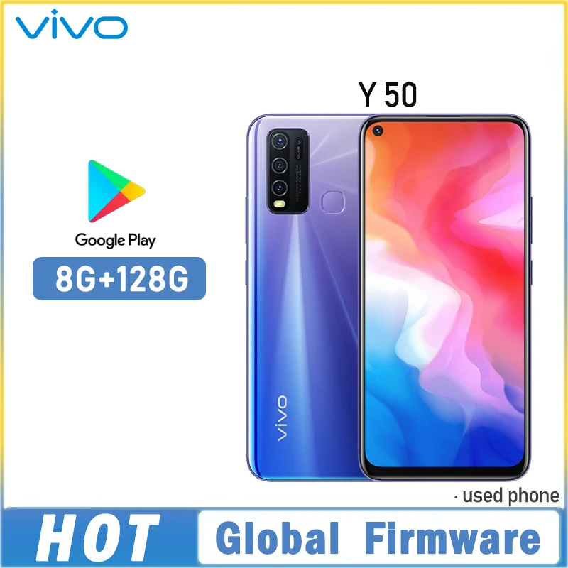 Global Firmware VIVO Y50 Smartphone Snapdragon 665 Octa Core 6.53" 5000mAh 8GB 128GB 16.0MP Cameras Y 50 Used Phone