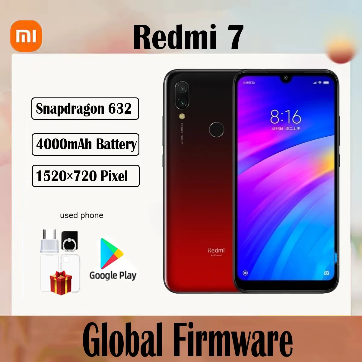Global firmware Xiaomi Redmi 7 smartphone Dual SIM Solt Cellphone Android Dual Camera used phone