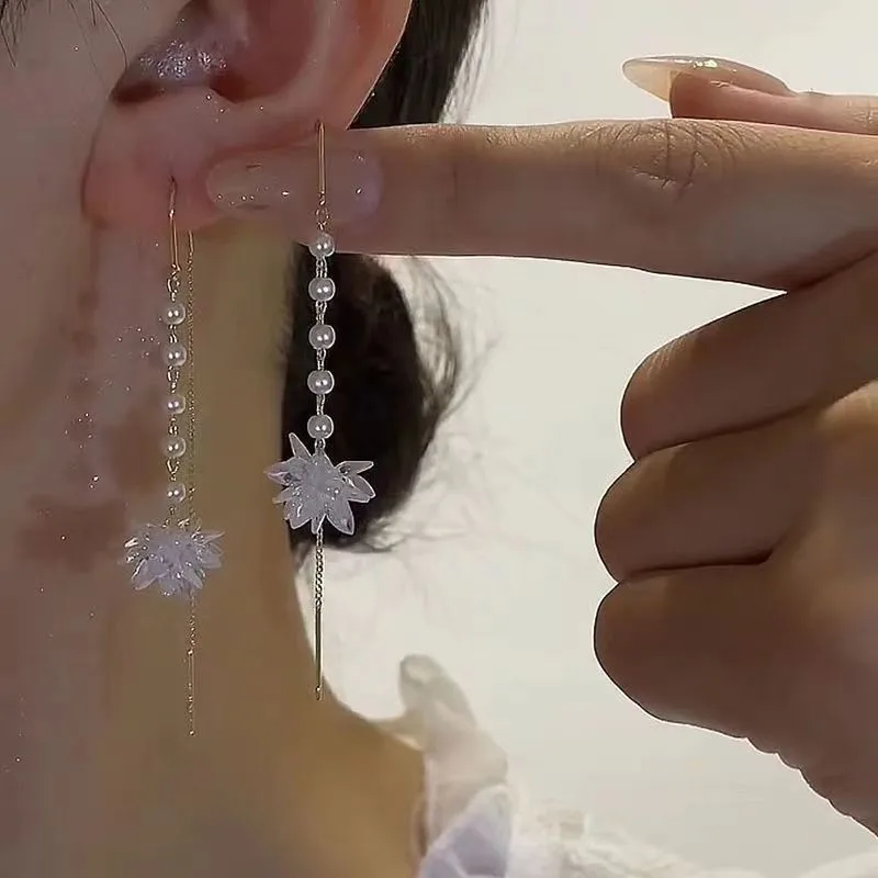 Gold Plated Crystal Leaf Tassel Drop Earrings for Women Shiny Zircon Flower Dangle Earring Wedding Party Jewelry Gift Y2k