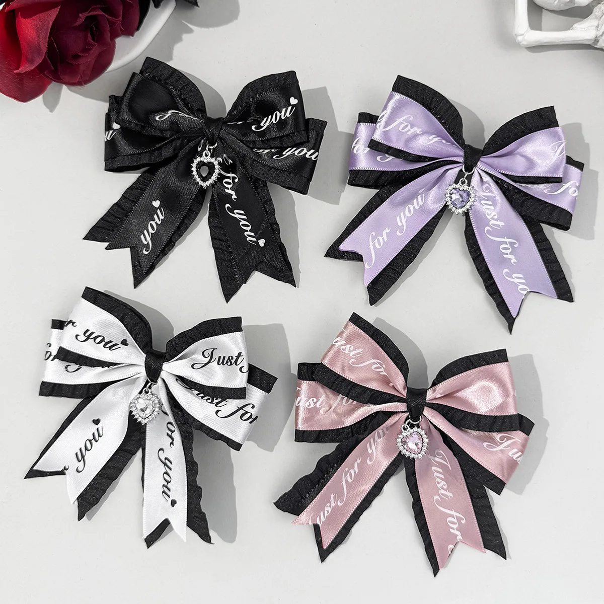 Gothic loilta hair clip black pink bow lace lace rhinestone sweet cool hair accessories Lolita anime accessories