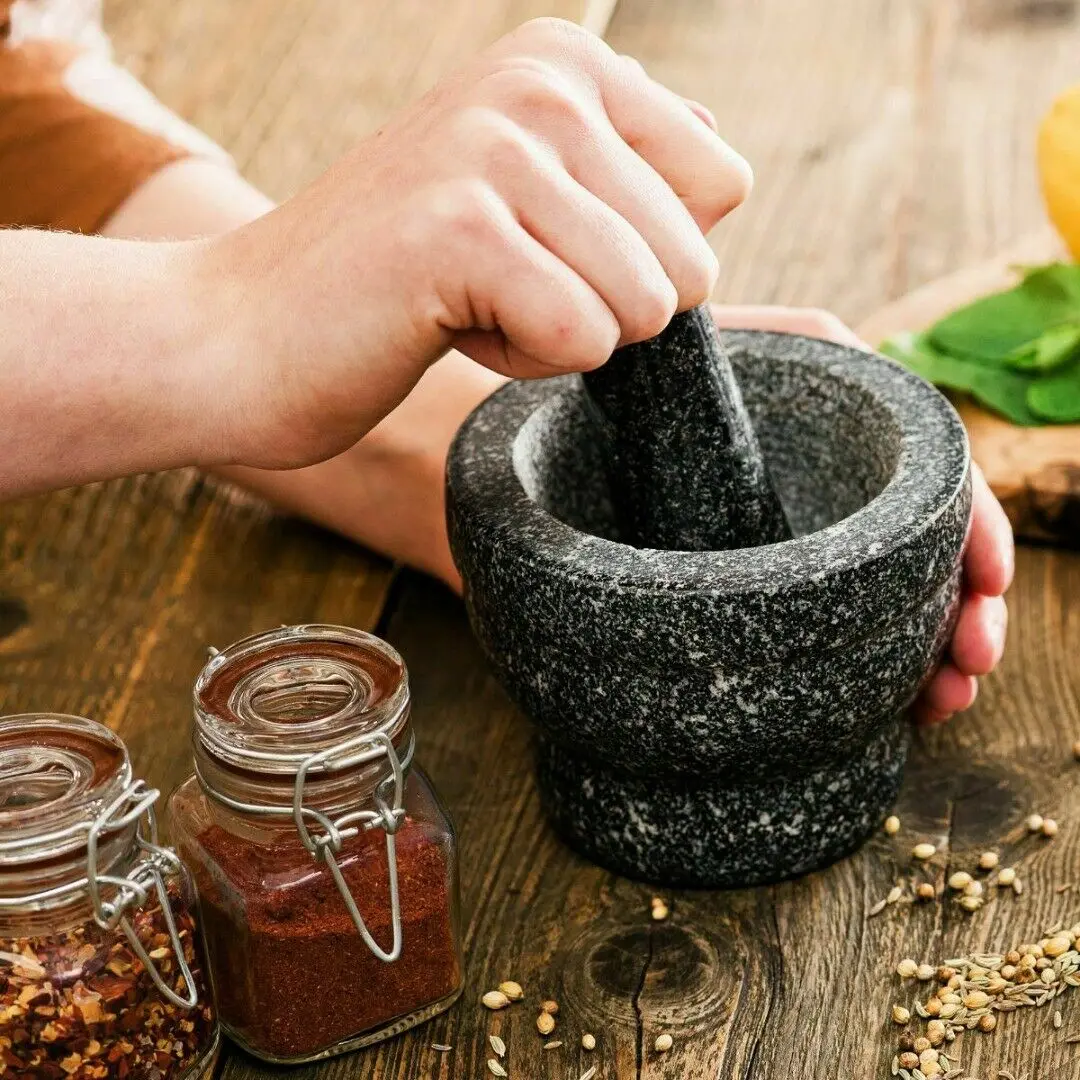 Granite Pattern Pestle Set Stone Herb Spice Grinder Solid Grinder Cooking Set （ PP Material）