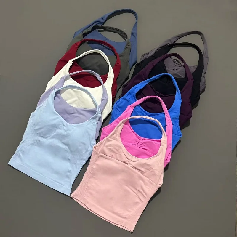 Gym Sports Top Women Seamless Yoga Tank Longline Strappy Top Open Back Bra Sportswear Gym Clothing Running Workout Halter