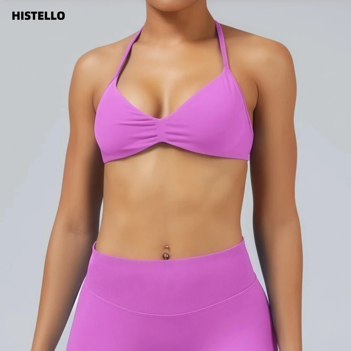 HISTELLO Impacts Strappy Bra Gym Top High Support With Pads bra Women Seamless Halter Sports Bras Scrunch Workout Yoga Underwear