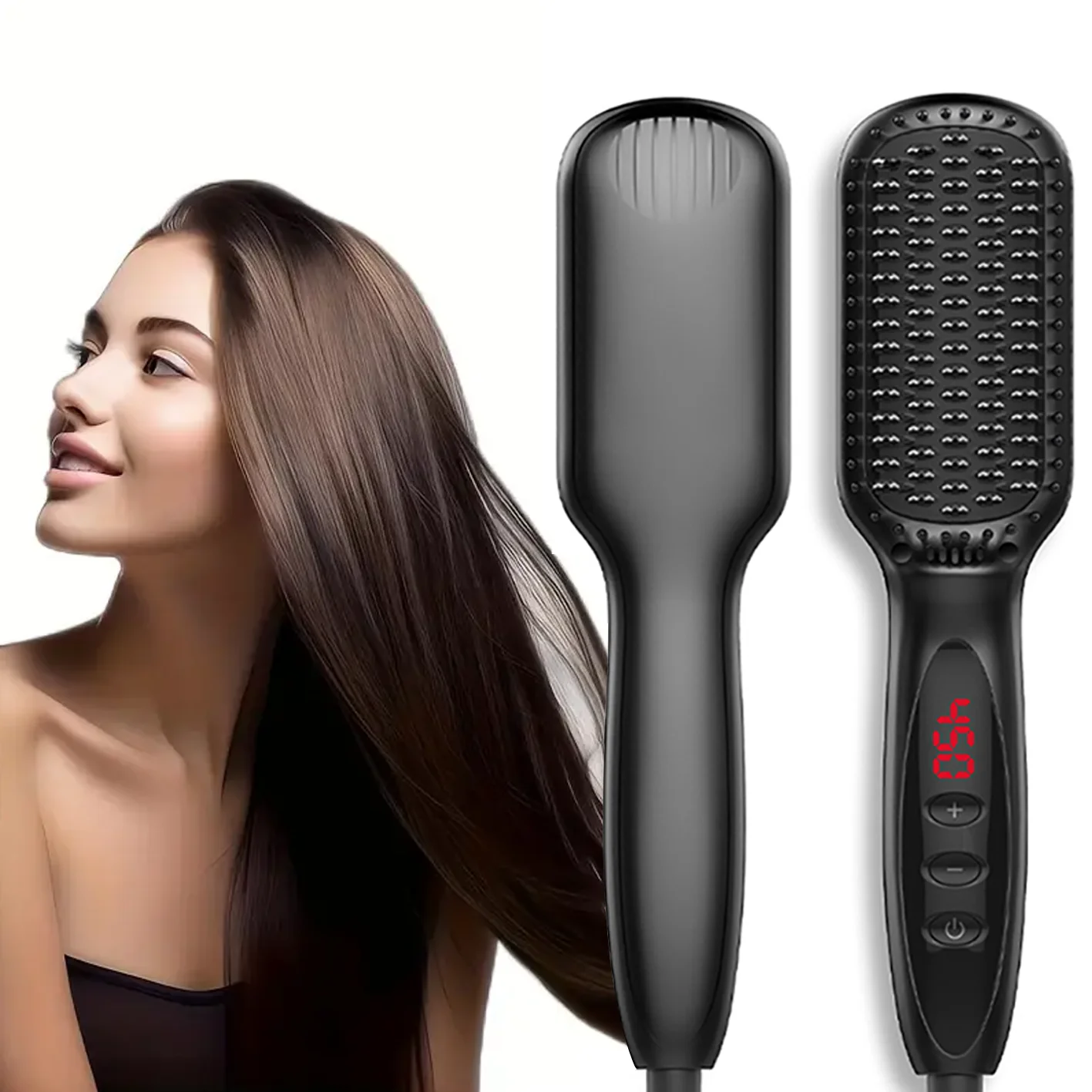 Hair Straightener for Women Hot Comb Anti-Scalding Hair Brush Ceramic Heating Lcd Display Dual Voltage Silent Hair Straightener