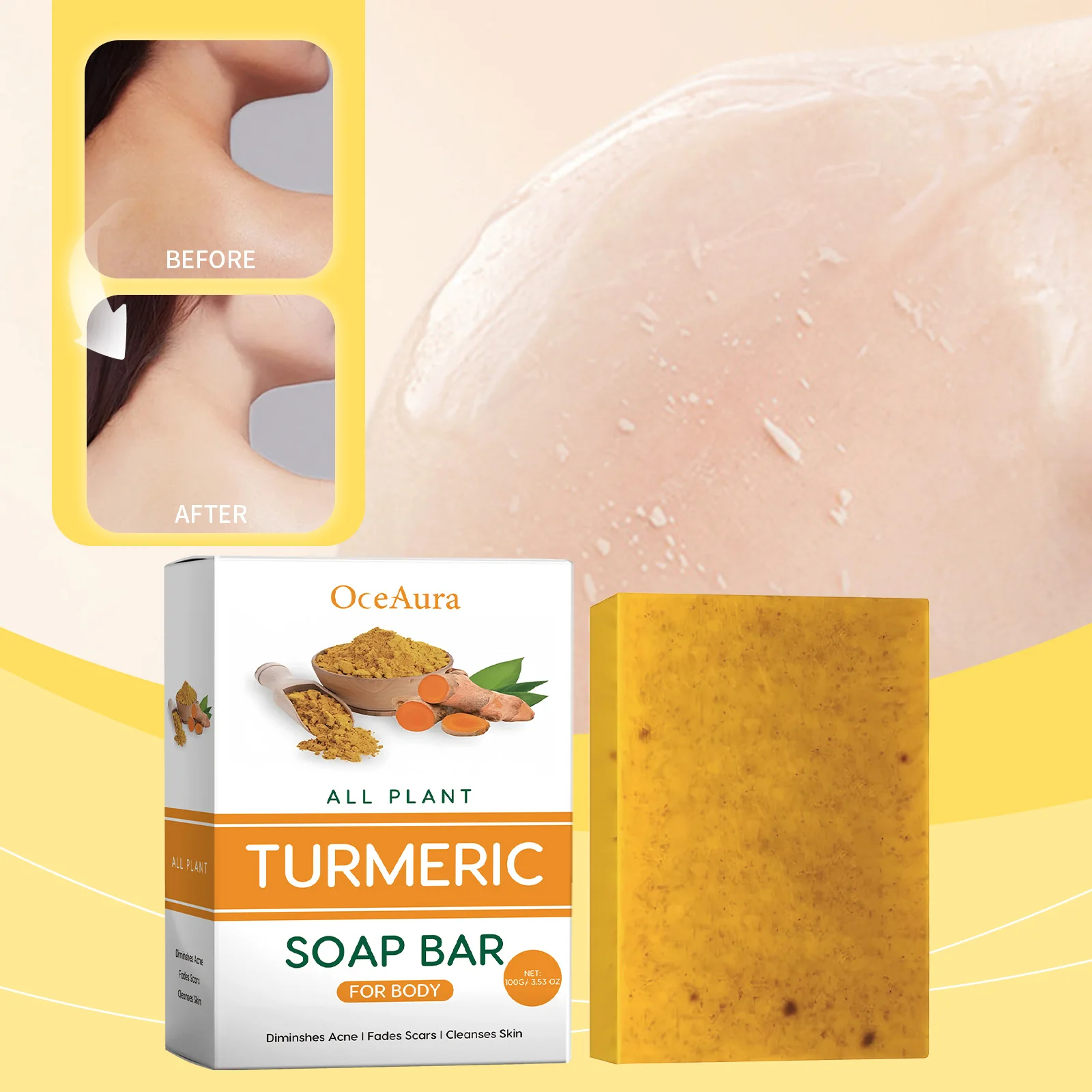 Hand Made Turmeric Soap Body Cleaning Lightening Dark Underarm Leg Body Cleansers Brightening Face Soap Tender Skin Care Beauty