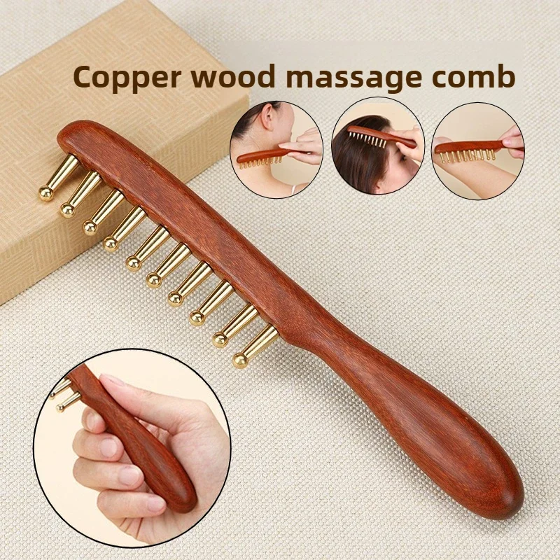 Head meridians massage comb copper wood meridians comb needling Guasha scalp relax ToolsLong Hair Head Therapy Meridian comb