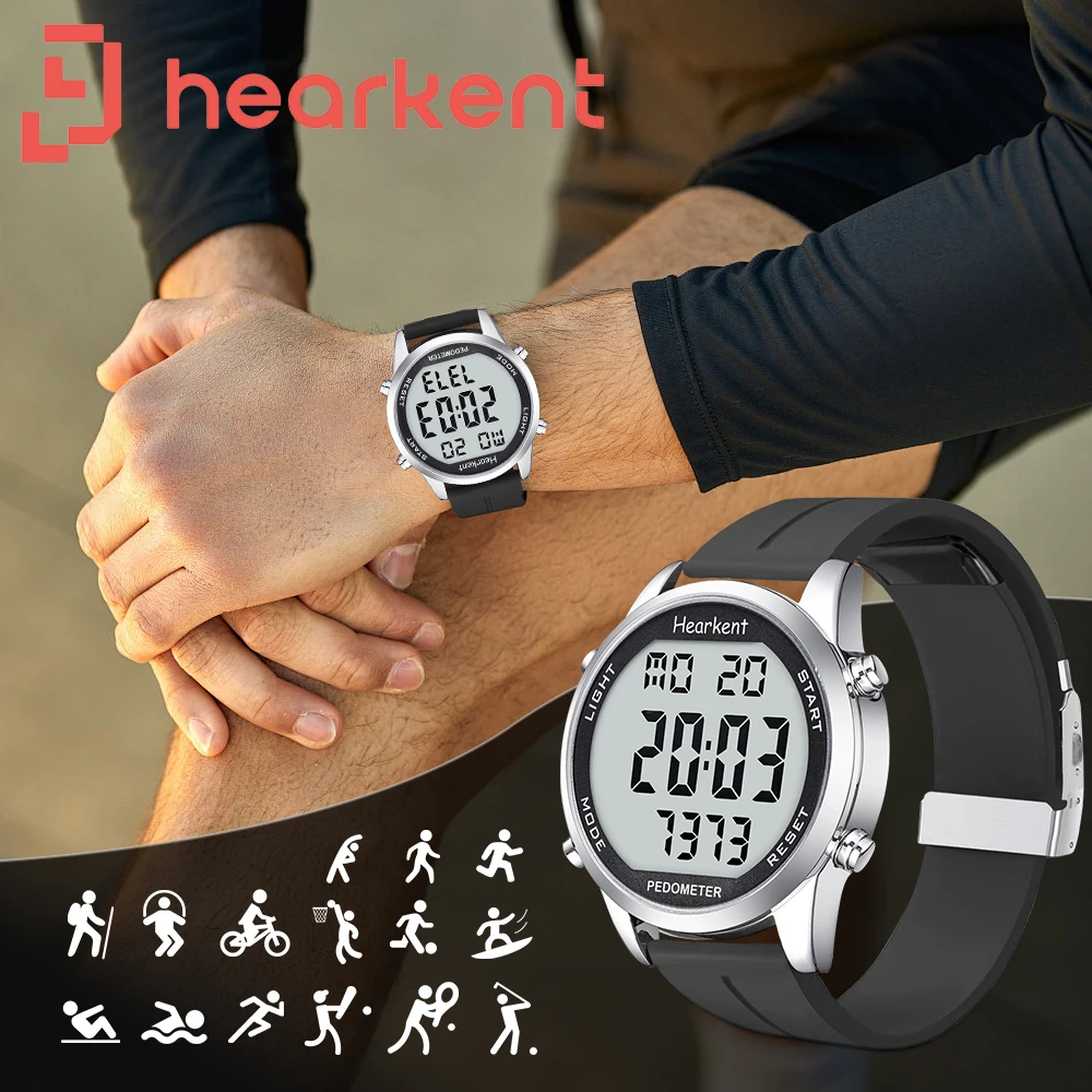 Hearkent Pedometer Watch Men's Digital Watch No Bluetooth Sport Watches Step Calories Counter Walking Fitness Tracker Wristwatch