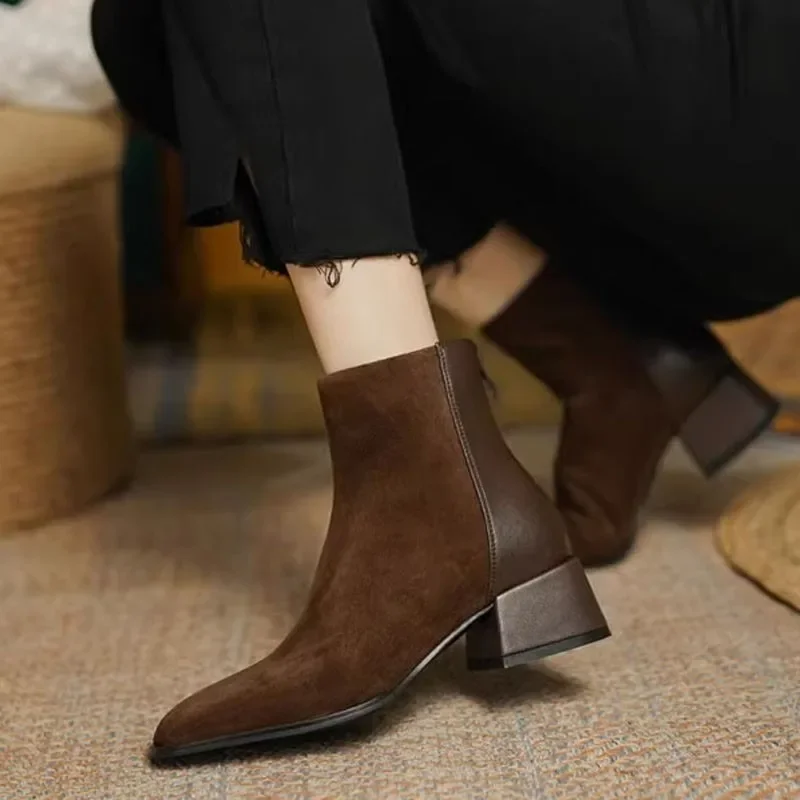 High Quality Chelsea Ankle Boots Spring and Autumn Stylish Comfortable Women's Boots Thick Heel Frosted Leather Women's Shoes