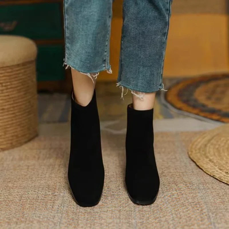 High Quality Chelsea Ankle Boots Spring and Autumn Stylish Comfortable Women's Boots Thick Heel Frosted Leather Women's Shoes