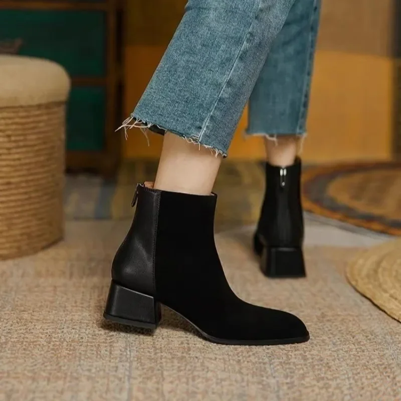 High Quality Chelsea Ankle Boots Spring and Autumn Stylish Comfortable Women's Boots Thick Heel Frosted Leather Women's Shoes