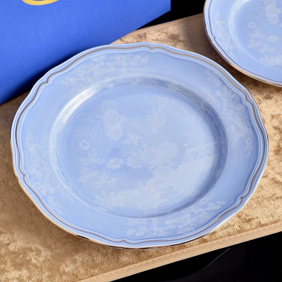 High-end Oriental Series Coffee Cup and Saucer Ceramic Mug Pink Yellow Blue Green Printed Plates Tea Cup Set Gift Box Souvenir