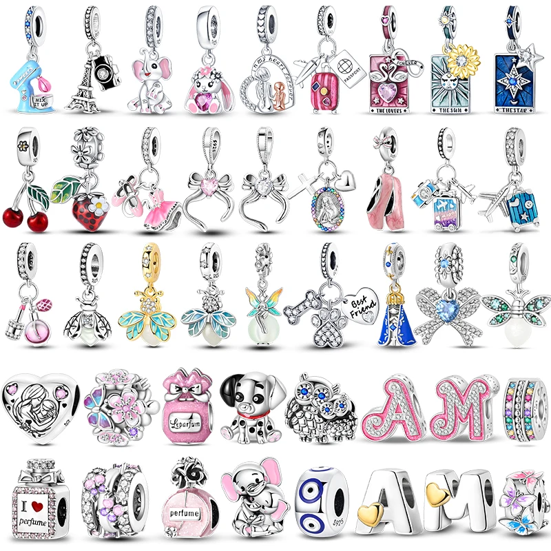 Hot Sale Charms Beads 925 Sterling Silver Pink Perfume Bottle Letter Luminous Firefly Tarot Card Beads Fit DIY Bracelets Jewelry