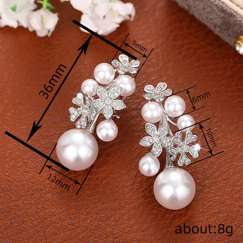Huitan Trendy Simulated Pearl Women Drop Earrings Inlaid Sparkling CZ Flower Design Charming Party Daily Accessories Jewelry