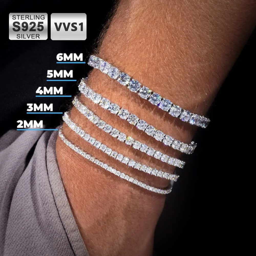 ICEBLING D VVS1 Moissanite Tennis Bracelet Original S925 Sterling Silver Plated 18k Gold with GRA Iced Bracelets for Women Man