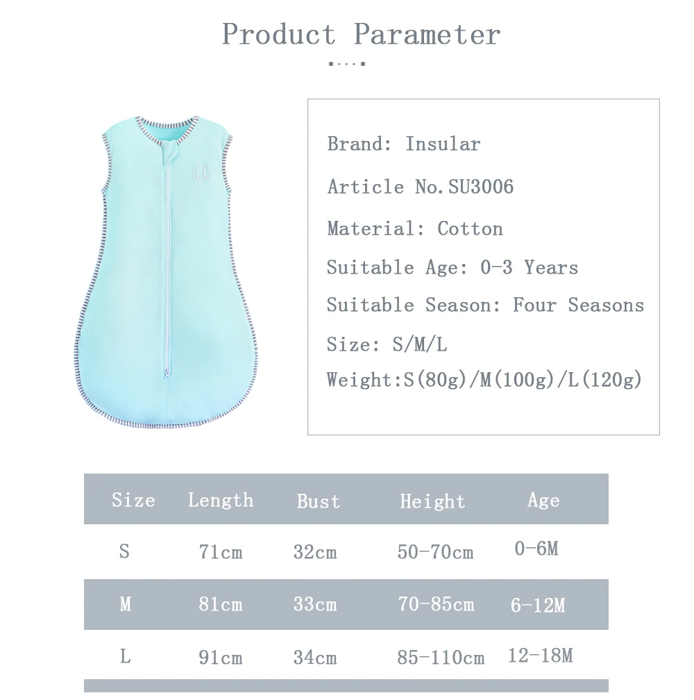 INSULAR Baby Sleeping Bags Infant Cocoon Sleepsacks Newborn Cotton Swaddling Anti-kicking Jumpsuits Breathable Sleeveless 0-18M