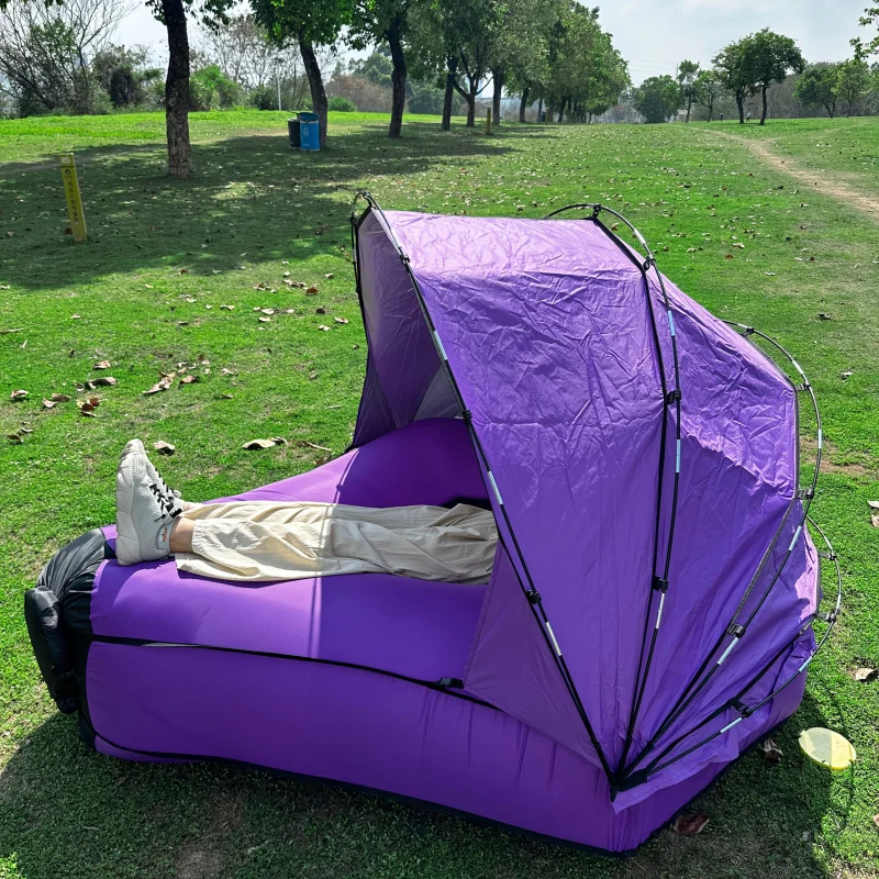 Inflatable camping sofa outdoor portable lazy inflatable sofa with pillow water beach grass park air bed foldable sleeping bag