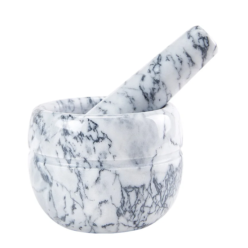 Intop Gray Marble Mortar and Pestle Solid Stone Grinder Spice Mills Herb Grinde Small Grinding Bowl Container for Guacamole