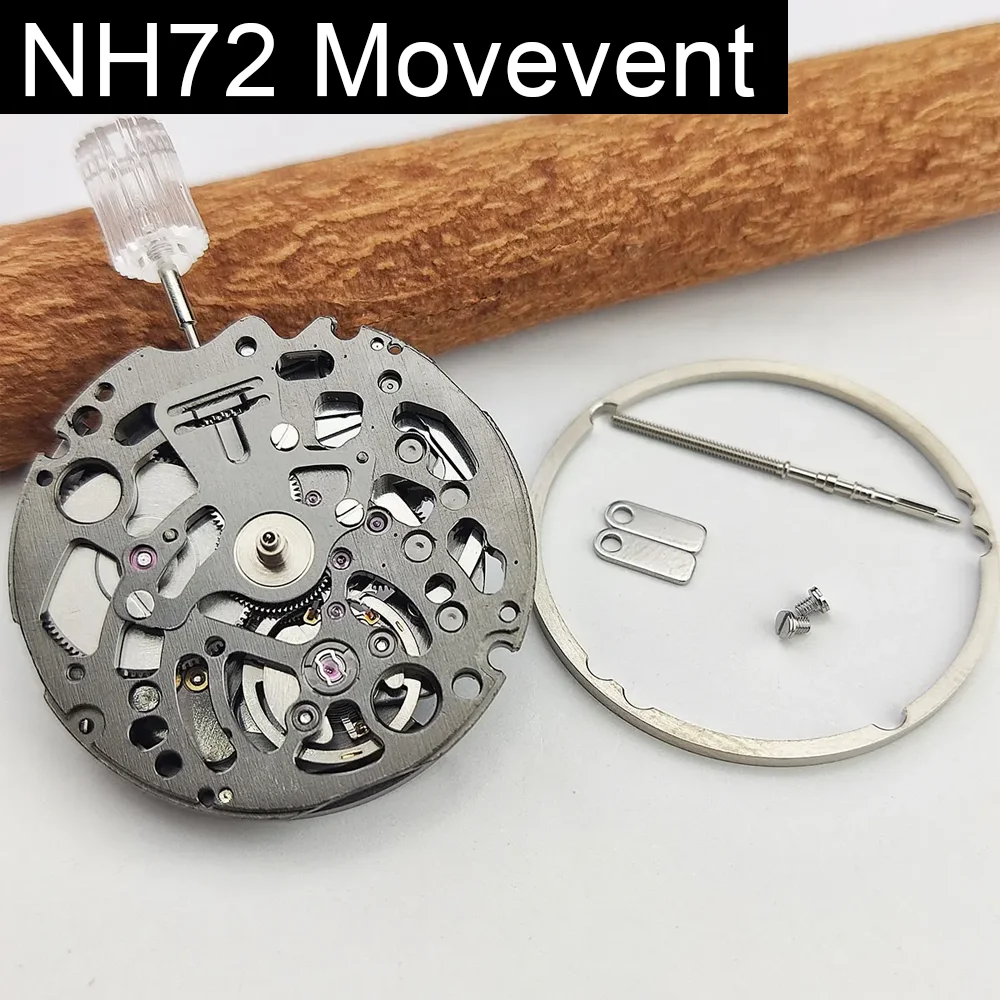 Japan NH72 Black Skeleton Mechanical Movement Mod Automatic Mechanism Replacement NH72A High Accuracy 24 Jewels