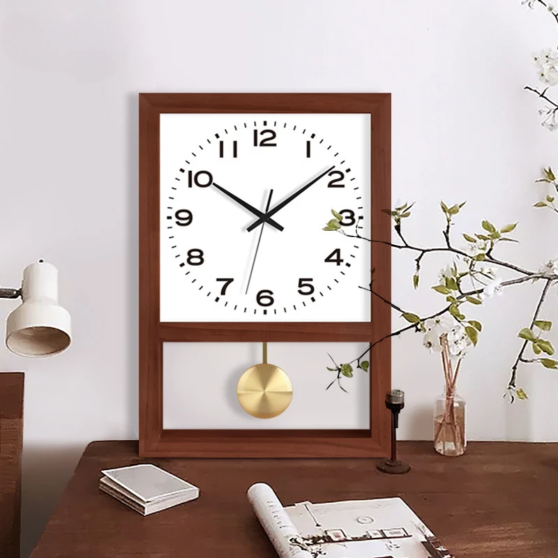 Japanese retro solid wood clock household living room square art table decoration rocking wall clock
