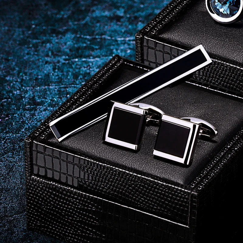 KFLK Black Cuff links Necktie clip Tie pin for Mens Women Tie bars Cufflinks Tie clip Set Cufflinks Guests Cuff links Wholesale