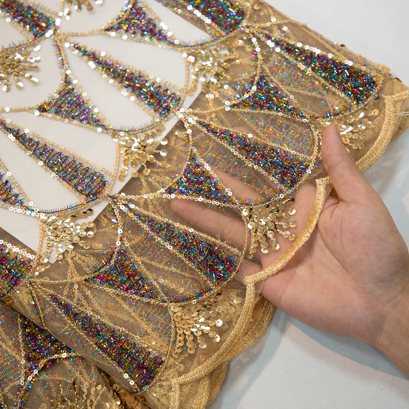 Kalume 2025 African Lace Fabric Sequins Nigerian Mesh Lace Fabric Sequins 5 Yards High Quality For Party Wedding Dress F3811