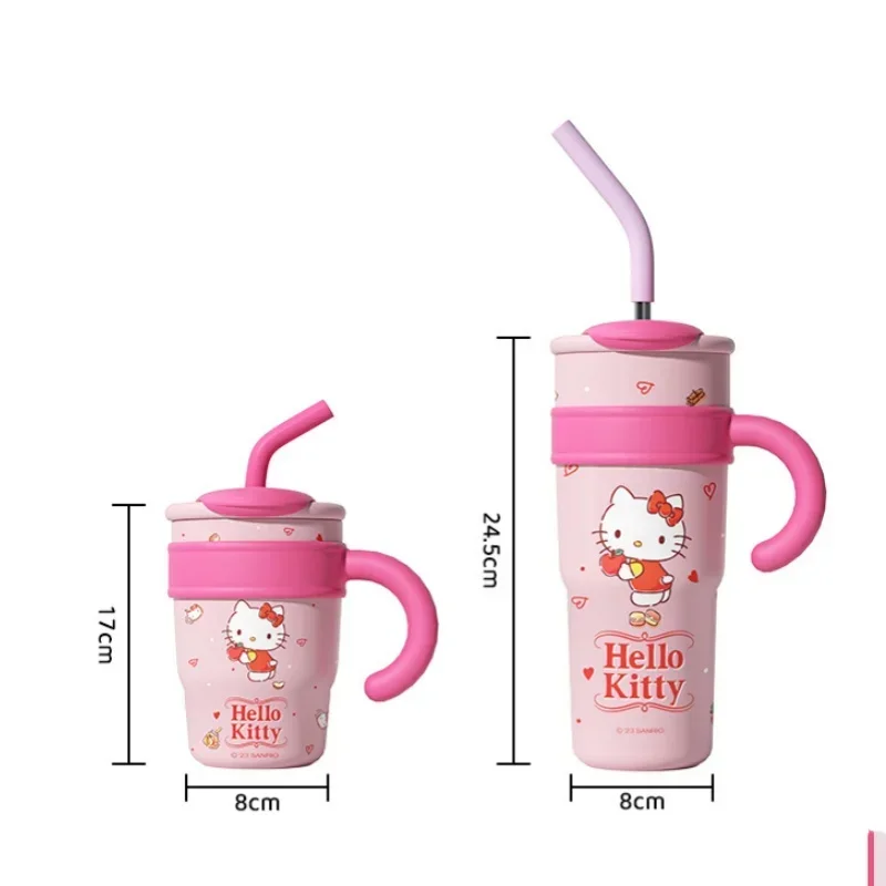 Kawaii Hello Kitty High-capacity Vacuum Cup Anime Kuromi Cinnamoroll Big Mac Ice King Cup Anti Fall Measures Straw Cup new