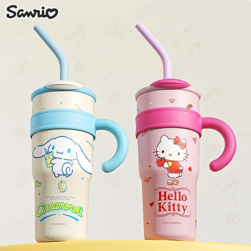 Kawaii Hello Kitty High-capacity Vacuum Cup Anime Kuromi Cinnamoroll Big Mac Ice King Cup Anti Fall Measures Straw Cup new