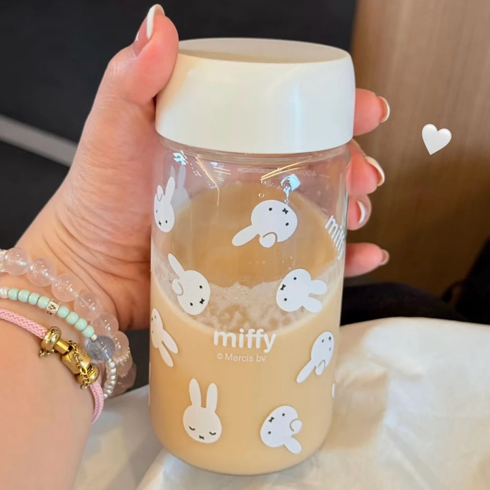 Kawaii Miffy Cute Summer Water Cup Cartoon Rabbit Printing Simple Style Transparent Plastic Portable Coffee Cup Girl Gift