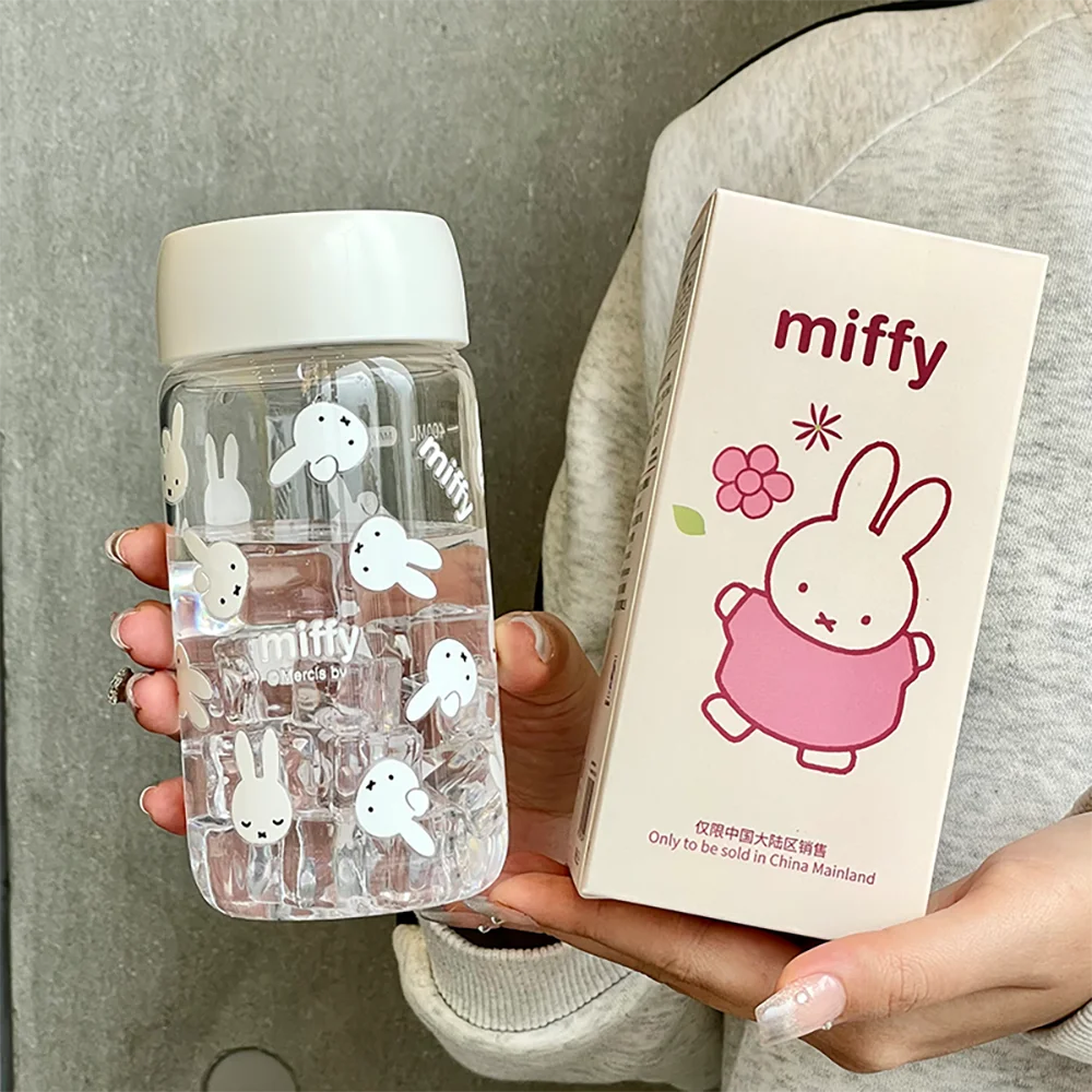 Kawaii Miffy Cute Summer Water Cup Cartoon Rabbit Printing Simple Style Transparent Plastic Portable Coffee Cup Girl Gift