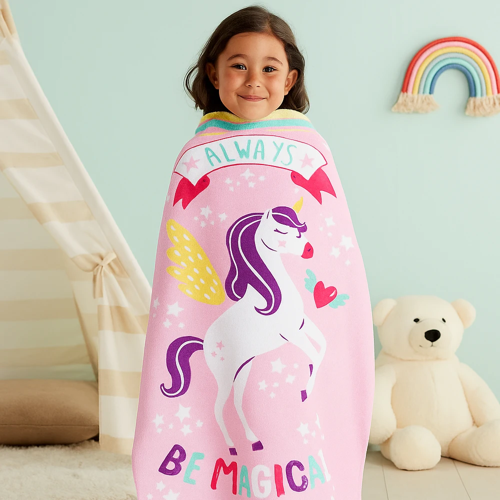 Kids Printed Beach Towel 70x140cm, Quick Dry Lightweight Microfibre Bath Towel, Soft Absorbent Travel Towel