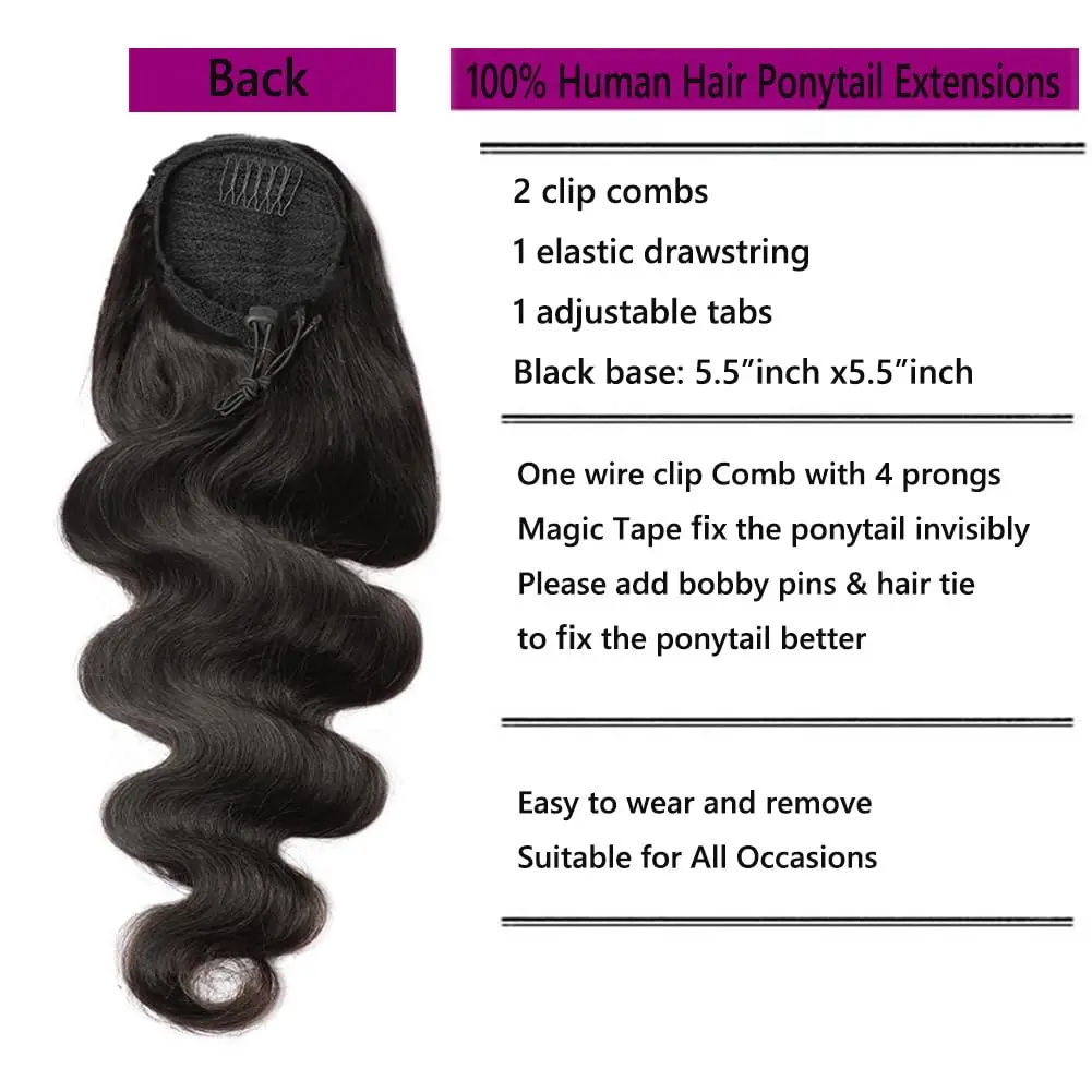Kinky Curly Human Hair Ponytail Extensions Newmi 3b 3c Curly Hair Drawstring Ponytail Hair Pieces for Women Natural Black